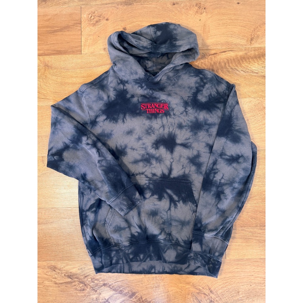 H&M Stranger Things Netflix Tie Dye Hoodie Small Relaxed Fit Black Gray